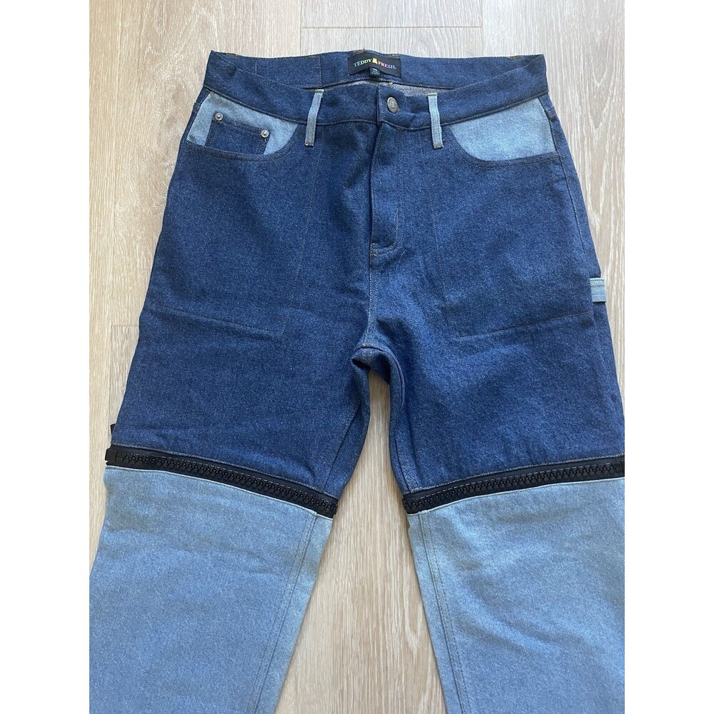 TEDDY FRESH Pants Lag Zip Off Denim Pants Unisex Size 32 Relaxed Fit Jeans NWT - Picture 4 of 9